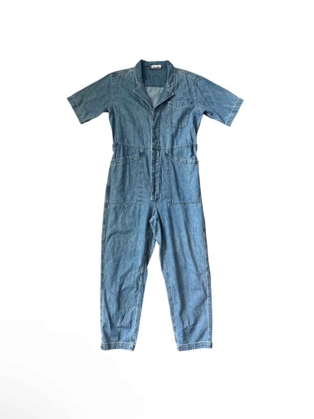 Alex Mill Standard Short Sleeve Denim Jumpsuit Coveralls Flight Suit Small - Picture 8 of 10